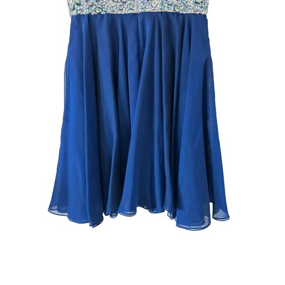SHERRI HILL Blue Nude Beaded Skater Cocktail Dress Size 4 - Picture 8 of 8